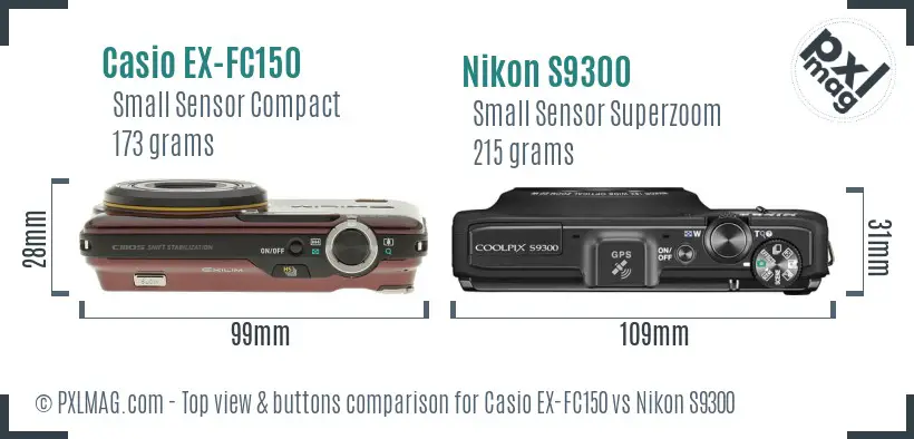 Casio EX-FC150 vs Nikon S9300 top view buttons comparison