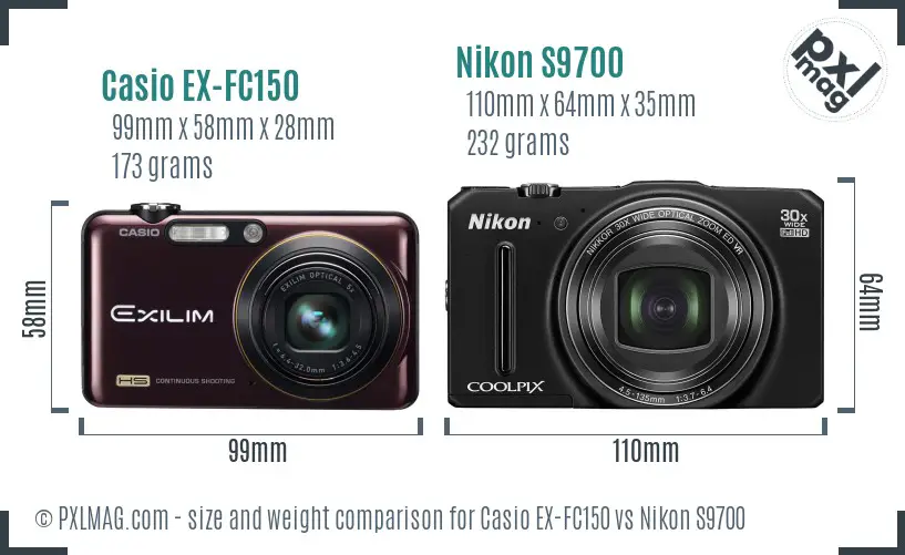 Casio EX-FC150 vs Nikon S9700 size comparison