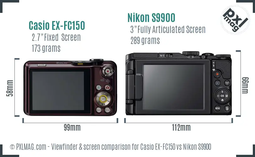 Casio EX-FC150 vs Nikon S9900 Screen and Viewfinder comparison
