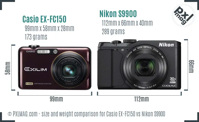 Casio EX-FC150 vs Nikon S9900 size comparison