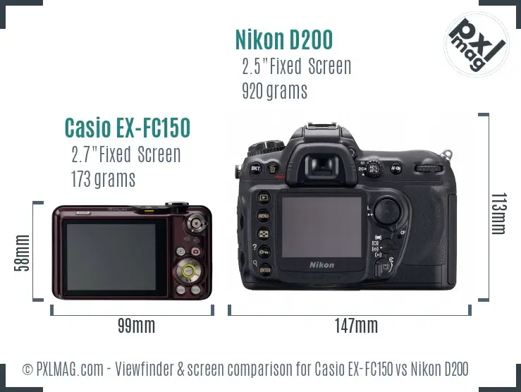 Casio EX-FC150 vs Nikon D200 Screen and Viewfinder comparison
