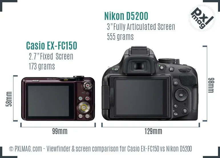 Casio EX-FC150 vs Nikon D5200 Screen and Viewfinder comparison