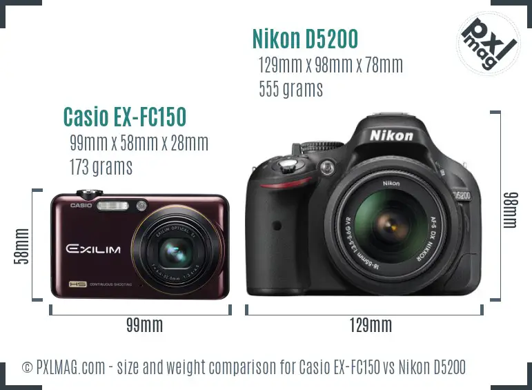 Casio EX-FC150 vs Nikon D5200 size comparison