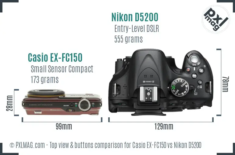 Casio EX-FC150 vs Nikon D5200 top view buttons comparison