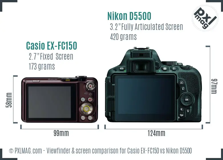 Casio EX-FC150 vs Nikon D5500 Screen and Viewfinder comparison Casio EX-FC150 vs Nikon D5500 Screen and Viewfinder comparison