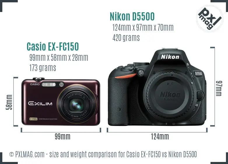 Casio EX-FC150 vs Nikon D5500 size comparison Casio EX-FC150 vs Nikon D5500 size comparison
