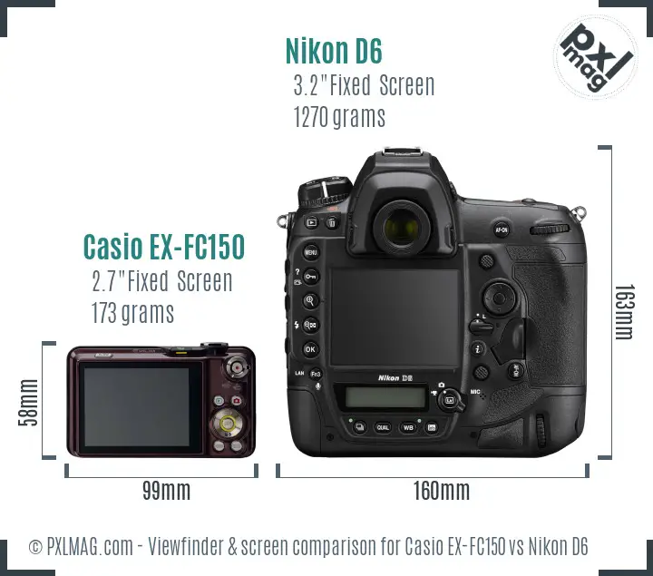 Casio EX-FC150 vs Nikon D6 Screen and Viewfinder comparison