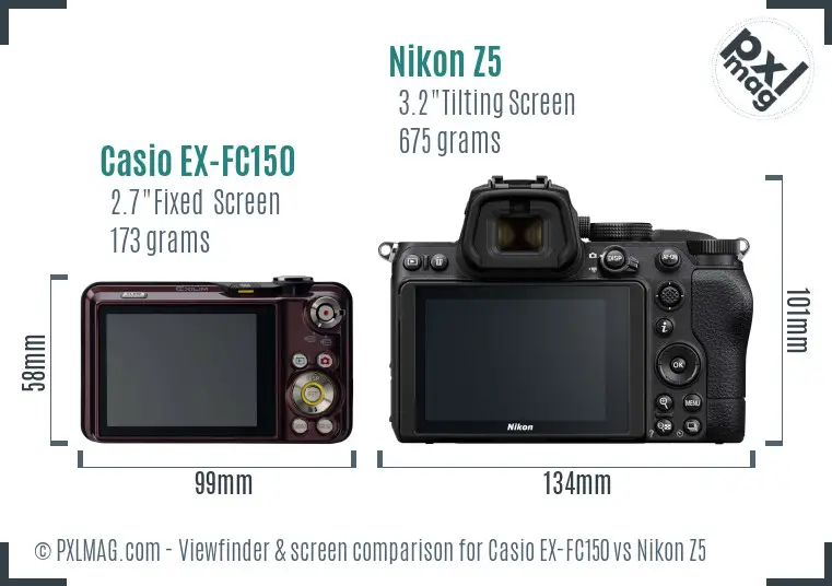 Casio EX-FC150 vs Nikon Z5 Screen and Viewfinder comparison Casio EX-FC150 vs Nikon Z5 Screen and Viewfinder comparison