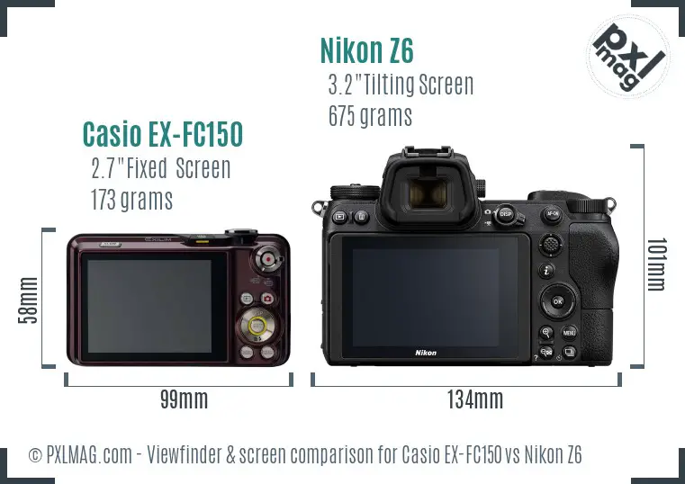 Casio EX-FC150 vs Nikon Z6 Screen and Viewfinder comparison Casio EX-FC150 vs Nikon Z6 Screen and Viewfinder comparison