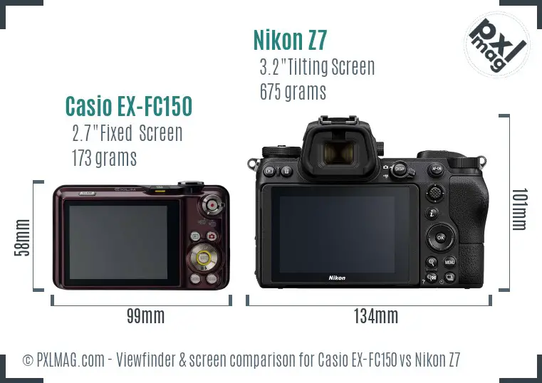 Casio EX-FC150 vs Nikon Z7 Screen and Viewfinder comparison