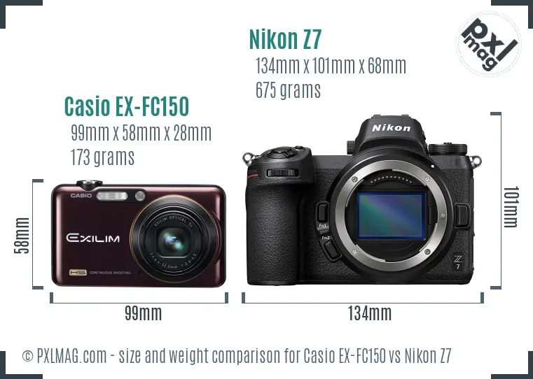 Casio EX-FC150 vs Nikon Z7 size comparison