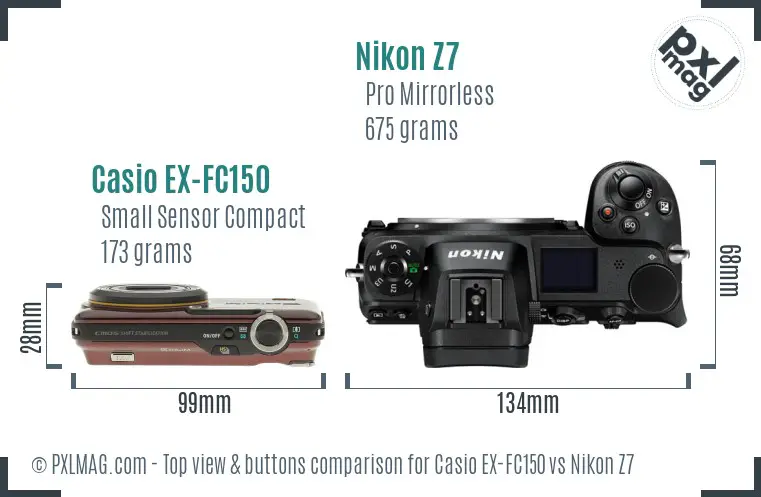 Casio EX-FC150 vs Nikon Z7 top view buttons comparison