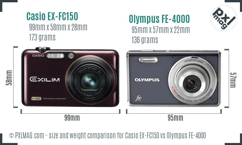 Casio EX-FC150 vs Olympus FE-4000 size comparison Casio EX-FC150 vs Olympus FE-4000 size comparison
