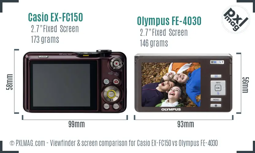 Casio EX-FC150 vs Olympus FE-4030 Screen and Viewfinder comparison
