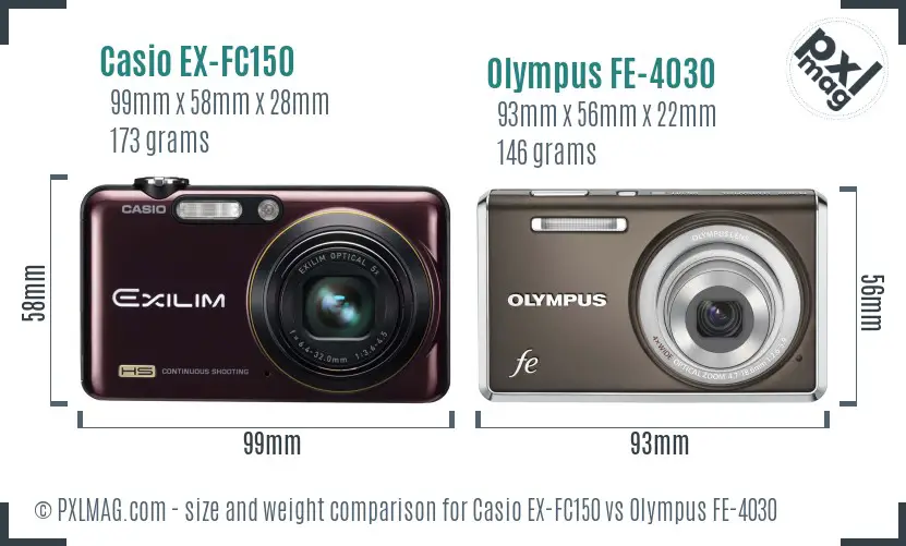 Casio EX-FC150 vs Olympus FE-4030 size comparison