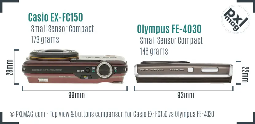Casio EX-FC150 vs Olympus FE-4030 top view buttons comparison