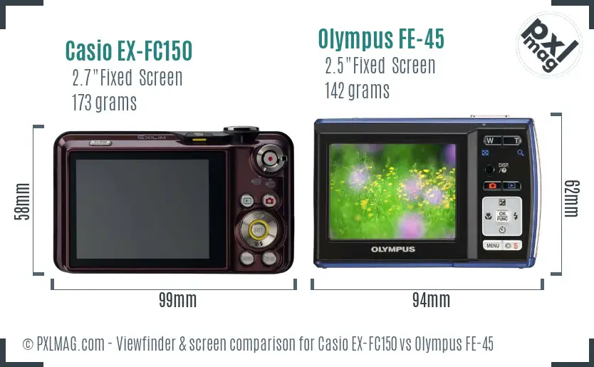 Casio EX-FC150 vs Olympus FE-45 Screen and Viewfinder comparison