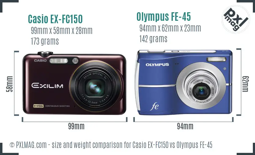 Casio EX-FC150 vs Olympus FE-45 size comparison
