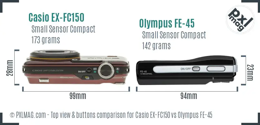 Casio EX-FC150 vs Olympus FE-45 top view buttons comparison