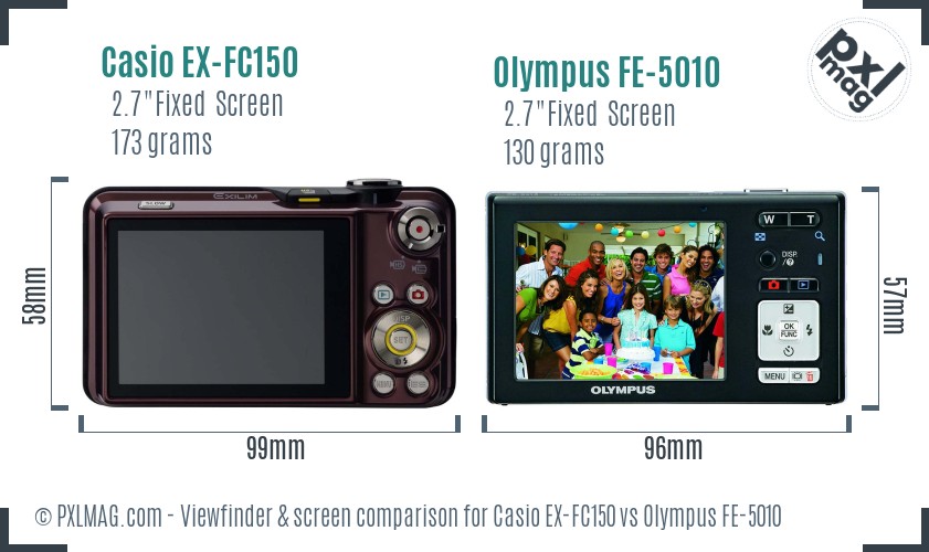 Casio EX-FC150 vs Olympus FE-5010 Screen and Viewfinder comparison