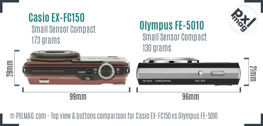 Casio EX-FC150 vs Olympus FE-5010 top view buttons comparison