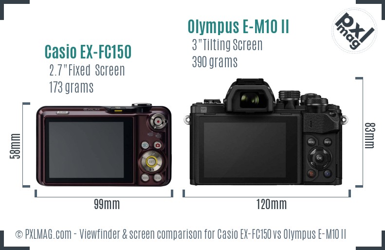 Casio EX-FC150 vs Olympus E-M10 II Screen and Viewfinder comparison