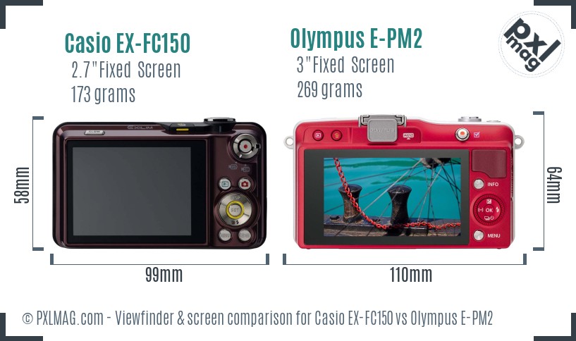 Casio EX-FC150 vs Olympus E-PM2 Screen and Viewfinder comparison