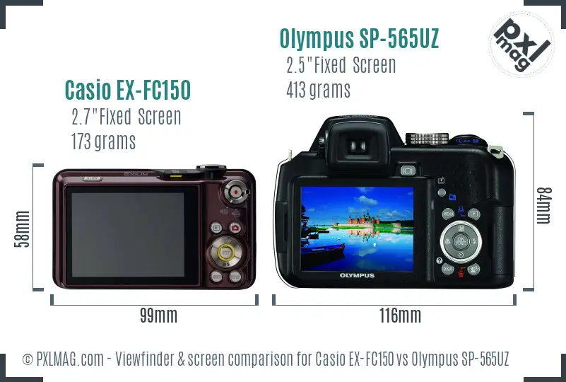 Casio EX-FC150 vs Olympus SP-565UZ Screen and Viewfinder comparison