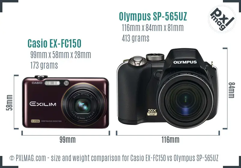 Casio EX-FC150 vs Olympus SP-565UZ size comparison