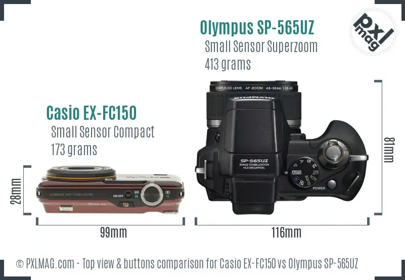 Casio EX-FC150 vs Olympus SP-565UZ top view buttons comparison