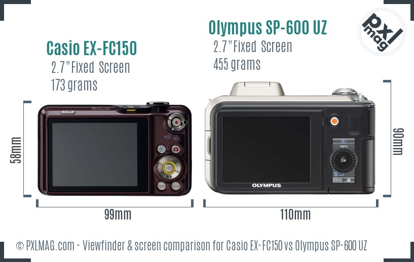 Casio EX-FC150 vs Olympus SP-600 UZ Screen and Viewfinder comparison