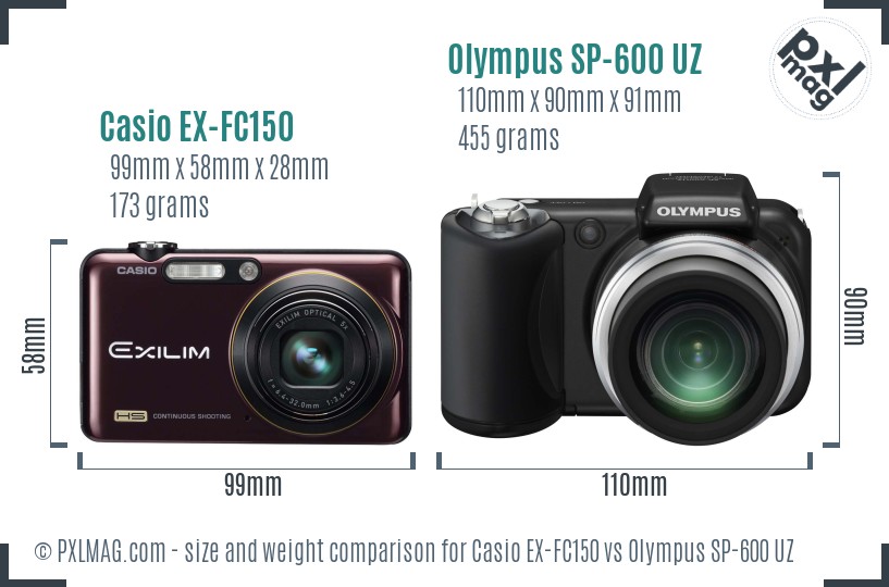 Casio EX-FC150 vs Olympus SP-600 UZ size comparison