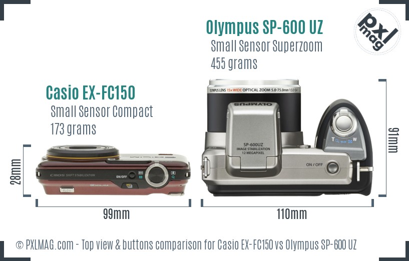 Casio EX-FC150 vs Olympus SP-600 UZ top view buttons comparison