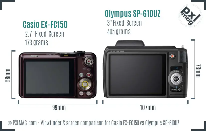 Casio EX-FC150 vs Olympus SP-610UZ Screen and Viewfinder comparison
