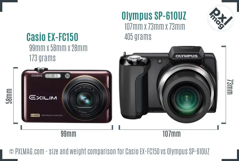 Casio EX-FC150 vs Olympus SP-610UZ size comparison