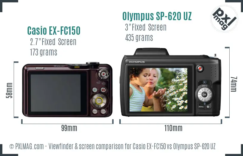 Casio EX-FC150 vs Olympus SP-620 UZ Screen and Viewfinder comparison