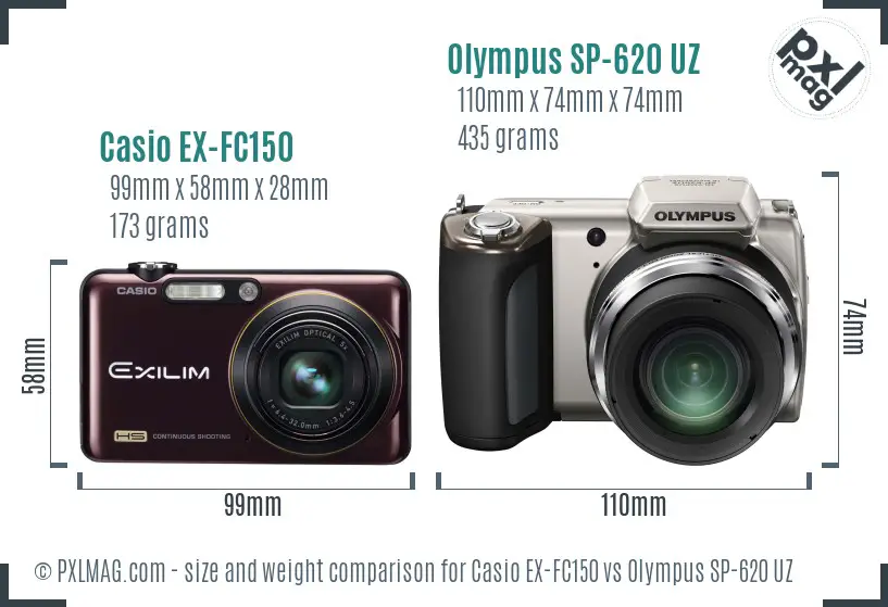 Casio EX-FC150 vs Olympus SP-620 UZ size comparison