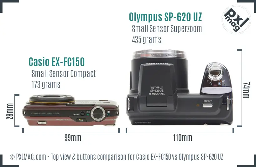 Casio EX-FC150 vs Olympus SP-620 UZ top view buttons comparison
