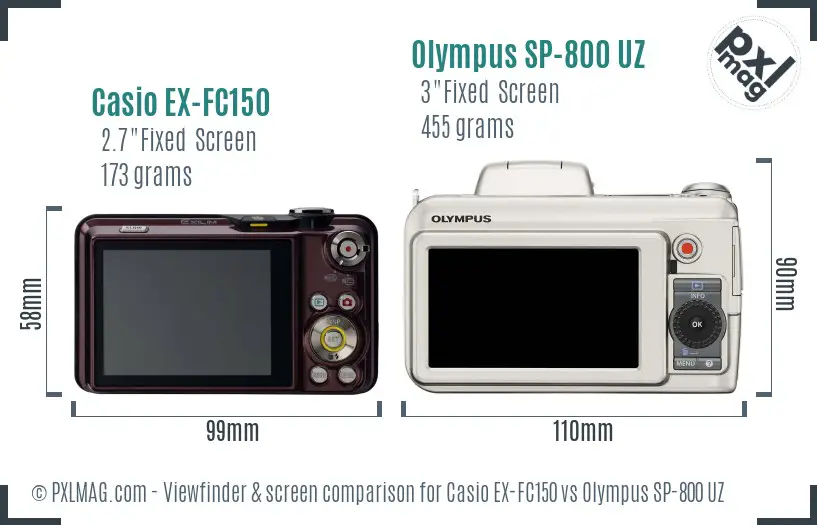 Casio EX-FC150 vs Olympus SP-800 UZ Screen and Viewfinder comparison