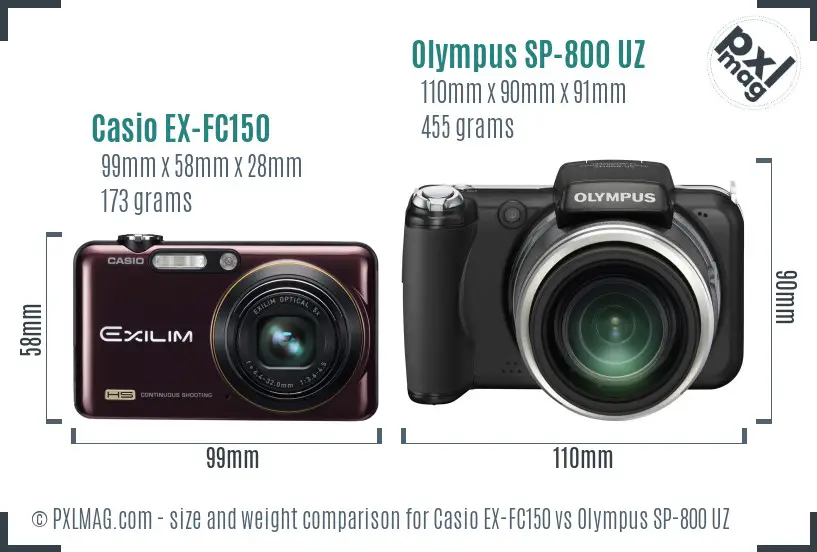 Casio EX-FC150 vs Olympus SP-800 UZ size comparison