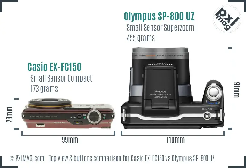 Casio EX-FC150 vs Olympus SP-800 UZ top view buttons comparison