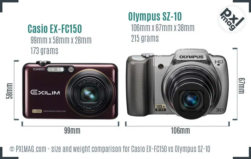 Casio EX-FC150 vs Olympus SZ-10 size comparison Casio EX-FC150 vs Olympus SZ-10 size comparison