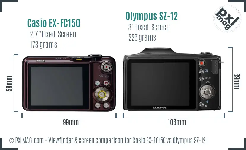 Casio EX-FC150 vs Olympus SZ-12 Screen and Viewfinder comparison