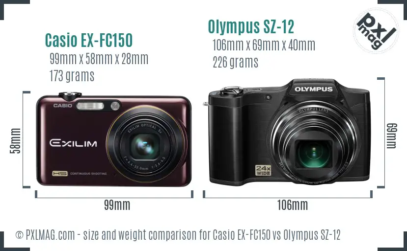 Casio EX-FC150 vs Olympus SZ-12 size comparison