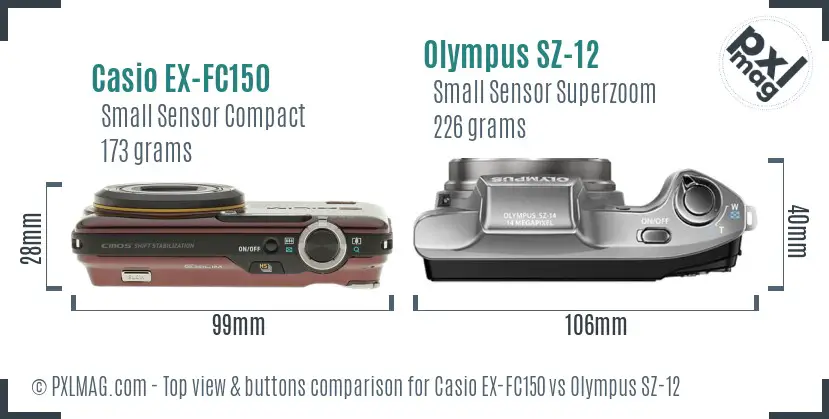 Casio EX-FC150 vs Olympus SZ-12 top view buttons comparison
