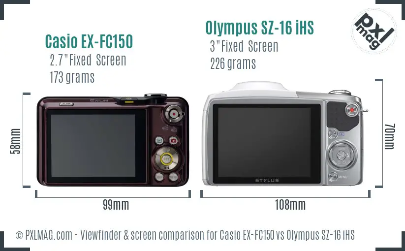 Casio EX-FC150 vs Olympus SZ-16 iHS Screen and Viewfinder comparison
