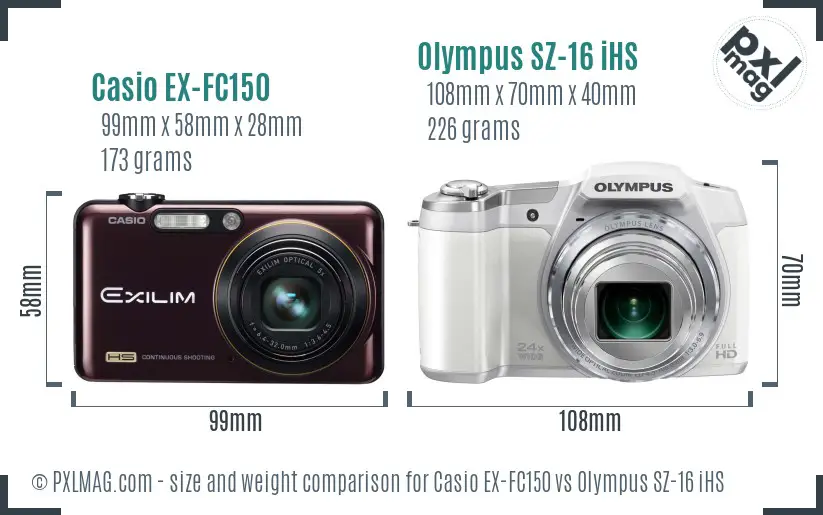 Casio EX-FC150 vs Olympus SZ-16 iHS size comparison