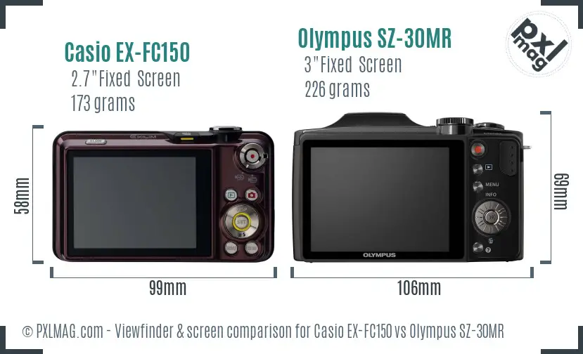 Casio EX-FC150 vs Olympus SZ-30MR Screen and Viewfinder comparison Casio EX-FC150 vs Olympus SZ-30MR Screen and Viewfinder comparison
