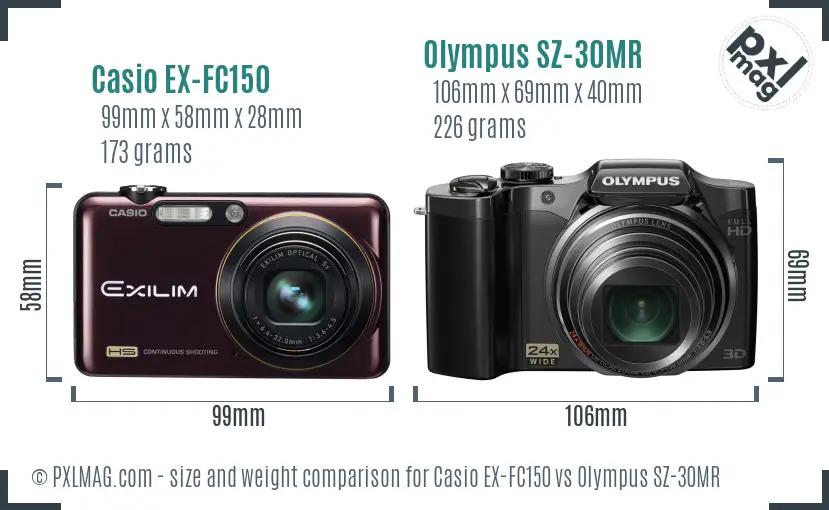 Casio EX-FC150 vs Olympus SZ-30MR size comparison Casio EX-FC150 vs Olympus SZ-30MR size comparison
