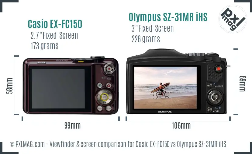 Casio EX-FC150 vs Olympus SZ-31MR iHS Screen and Viewfinder comparison